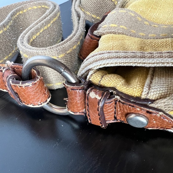 Fossil Yellow Canvas Crossbody Messenger Bag Leather Trim Buckle Flap Organizer - Picture 6 of 14